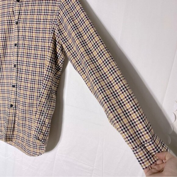 Eddie Bauer Yellow Burgundy Plaid Cotton Long Sleeve Relaxed Fit Button Up Top M - Picture 13 of 15